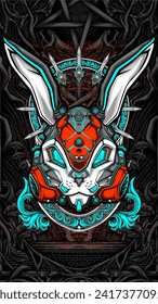 robot bunny mask illustration vector for t shirt design