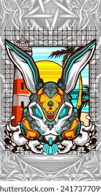 robot bunny mask illustration vector for t shirt design