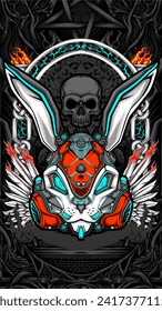 robot bunny mask illustration vector for t shirt design