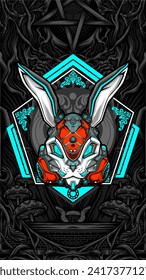 robot bunny mask illustration vector for t shirt design