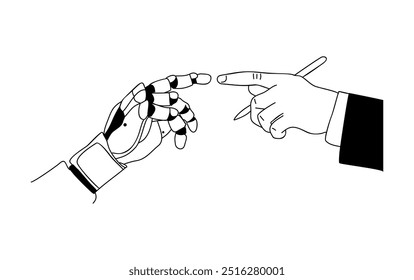 Robot and business man hands touching each other