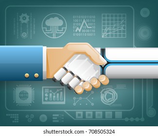 Robot Businessman Handshake Innovation Technology Symbol Partnership Transparent Background Design Isolated Vector Illustration - Powered by Shutterstock - Get 15% off with code: PIKWIZARD15