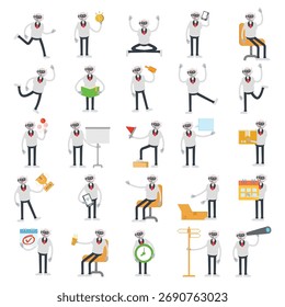 robot call service or robot operator characters in difference poses illustration