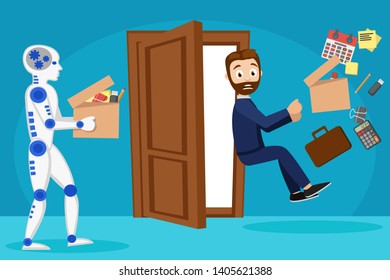 The robot came into the work place instead of a person. The man was fired and thrown out of the office.