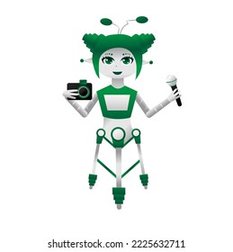 Robot. Robot with camera and microphone. Robot journalist, robot blogger.