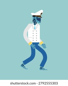 Robot Captain of  Ship. Concept of Artificial Intelligence and Machines Will Replace Human Professions
