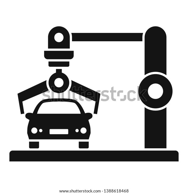 Robot\
car factory icon. Simple illustration of robot car factory vector\
icon for web design isolated on white\
background