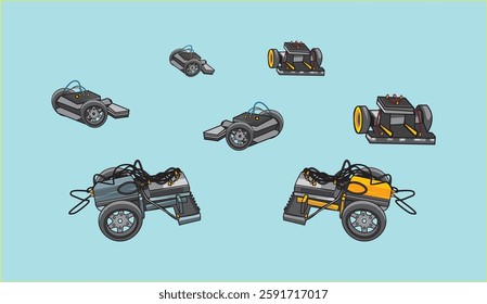 Robot car illustrations are suitable for the design material for robotics that run according to black lines