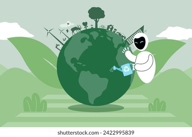 Robot Caring for Earth with Eco-Friendly Concept Vector Illustration