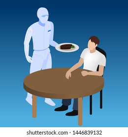 Robot carry the meals on trays and bring them to each table.