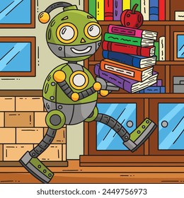 Robot Carrying Books Colored Cartoon 