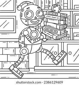 Robot Carrying Books Coloring Page for Kids