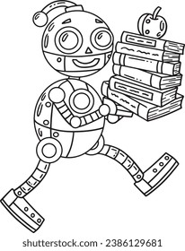 Robot Carrying Books Isolated Coloring Page 