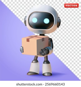 Robot carrying parcel box, 3d vector. Suitable for technology, parcel, delivery and design elements