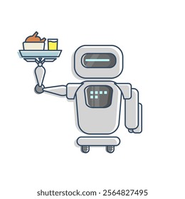A robot carrying a tray of food and drinks. This robot acts as a waiter in a restaurant, replacing the role of humans in serving customers