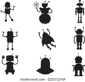 Caricatura de robots Colección de tijeras animales vector aislado Silhouette 