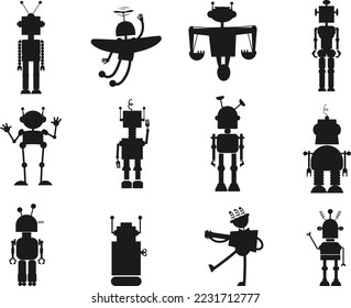 Robot cartoon Animals scissors collection isolated vector Silhouette
