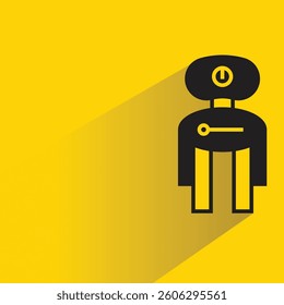 robot cartoon character icon with shadow yellow background