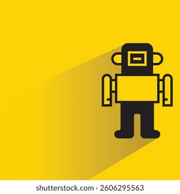 robot cartoon character icon with shadow yellow background