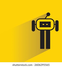 robot cartoon character icon with shadow yellow background