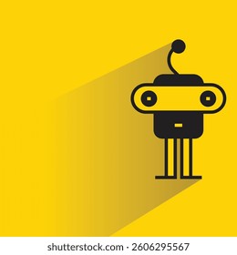 robot cartoon character icon with shadow yellow background
