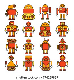 robot cartoon character icons orange color theme
