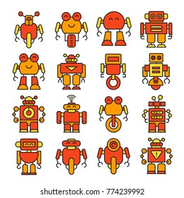 robot cartoon character icons orange color theme