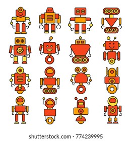 robot cartoon character icons orange color theme