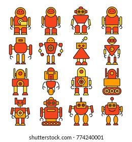 robot cartoon character icons orange color theme