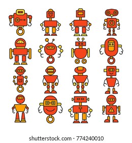 robot cartoon character icons orange color theme