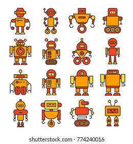 robot cartoon character icons orange color theme