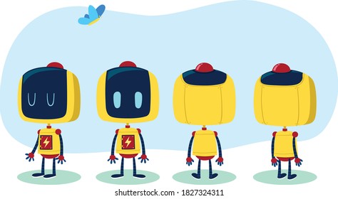 Caricatura de Robot de pie, diferentes poses

