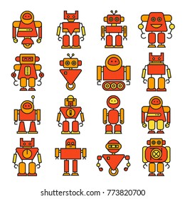 robot cartoon icons orange color theme