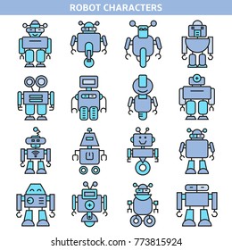 robot cartoon icons set