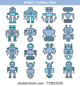 robot cartoon icons set