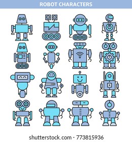 robot cartoon icons set