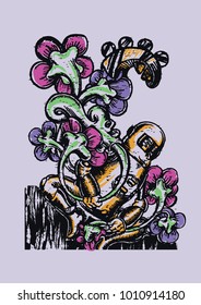 Robot cartoon illustration symbol of spring time
