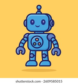 Robot Cartoon Illustration. Vector Icon Flat Cartoon Style. Cheerful Colors. Bold Outline.