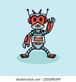 Robot Mascota Gracioso Vector Sonrisa Felicidad Diversión Diseño plano Genial