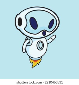 Robot Cartoon Mascot Funny Vector Smile Happiness Fun Cute Flat Design Cool