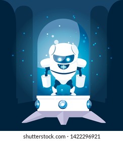robot cartoon over blue background
