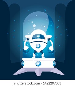 robot cartoon over blue background