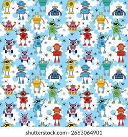 Robot cartoon pattern, hello, modern bot. Future, robot, character. Smile. Used for illustration. vector isolated on white background.