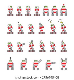 Robotercartoon, einfache Zeichnung in verschiedenen Positionen