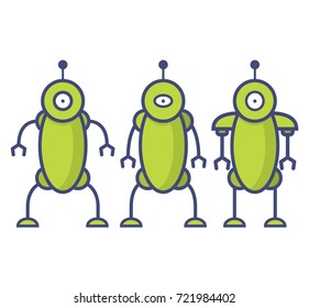 Robot in cartoon style.Virtual assistant on the website or a mobile application.Innovative mechanical robotic assistant. Technology and science of the future. A vector in flat linear style.