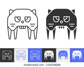 Robot cat black linear and silhouette icons. Thin line sign of kids toy. Cute character outline pictogram isolated on white, transparent background. Vector Icon shape. Robot Cat simple symbol closeup