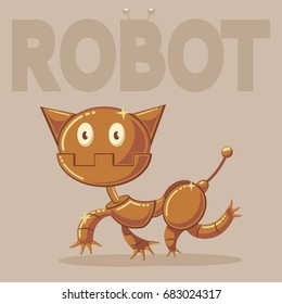 Robot cat cartoon character. Vector illustration of a technological baby toy isolated on a background.
