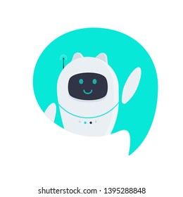 Robot cat chatbot icon sign flat style design vector illustration isolated on white background. Cute AI bot helper mascot character concept symbol business assistant.