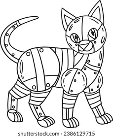 Robot Cat Isolated Coloring Page for Kids