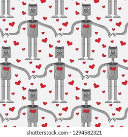 Robot cat pattern with hearts
